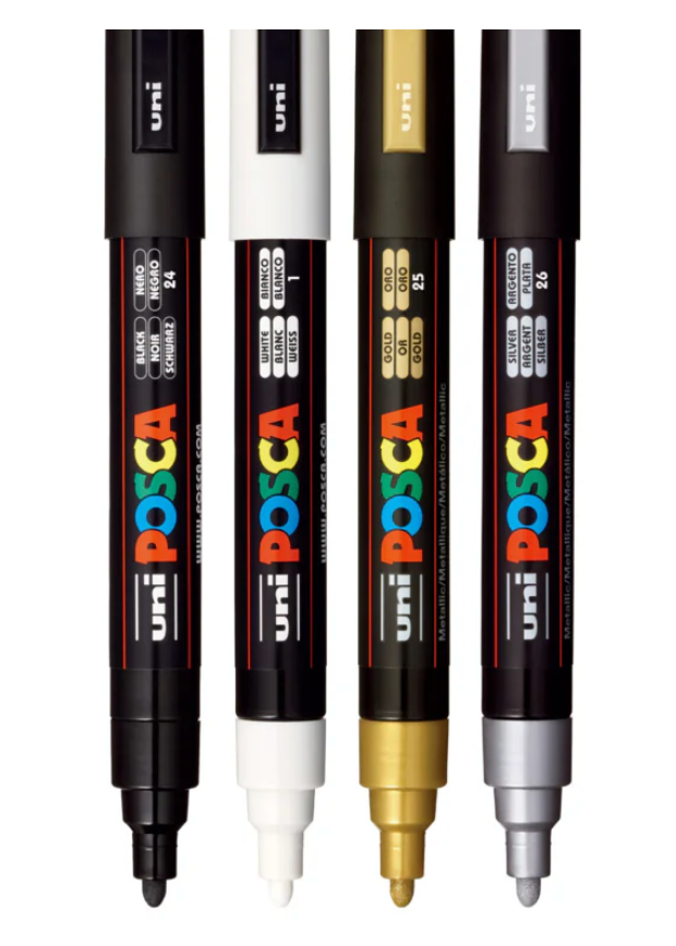 Posca PC-5M Water-Based Paint Markers - Reversible Medium Tip (1.8-2.5mm) - Assorted Colors - 4 Pack