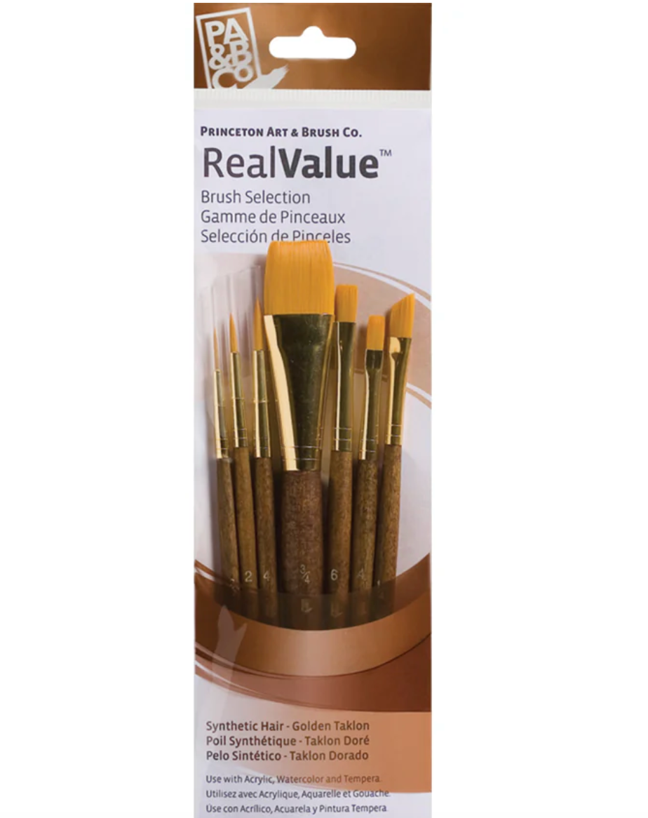 Princeton RealValue Synthetic Golden Taklon Set - 7 Pack - paint brush