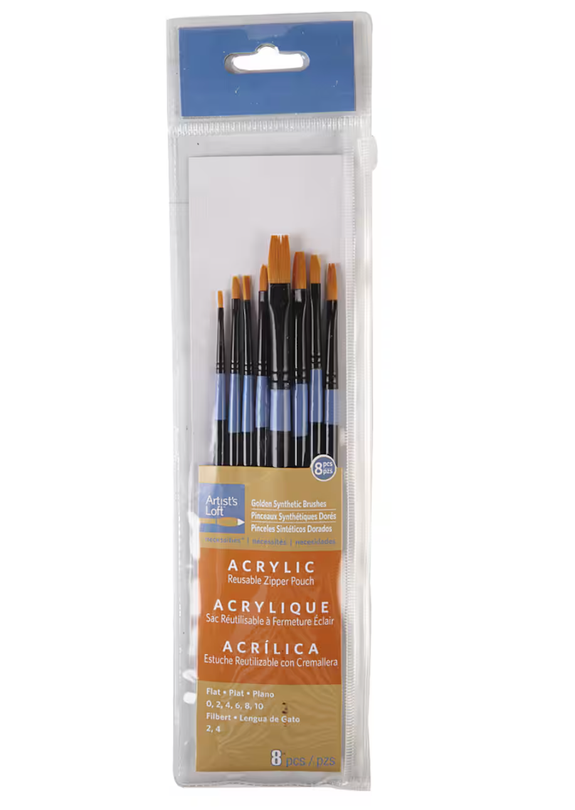 8 Piece Golden Synthetic Acrylic Brushes By Artist's Loft® Necessities™