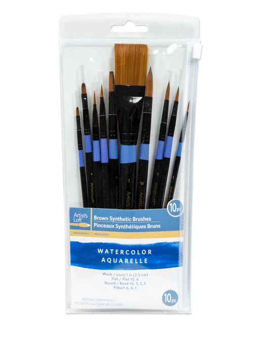 Necessities™ Brown Synthetic Watercolor Brushes By Artist's Loft™ -10 peice
